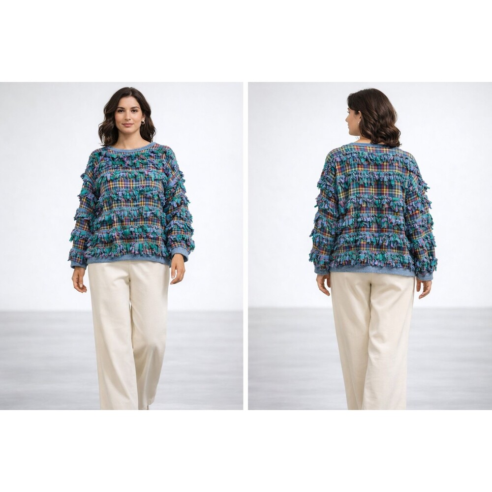 VTG Paula Sweet Sweatshirt Women's Muslin Mink Fringed Pullover Patchwork Medium